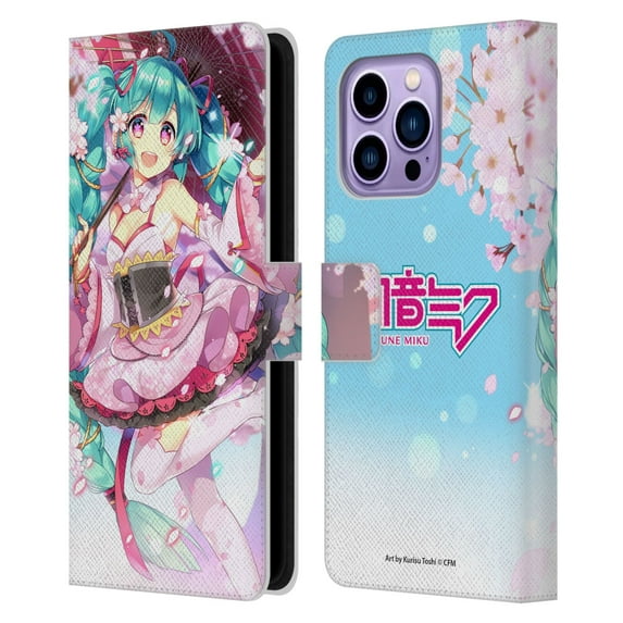Head Case Designs Officially Licensed Hatsune Miku Graphics Sakura Leather Book Wallet Case Cover Compatible with Apple iPhone 14 Pro Max