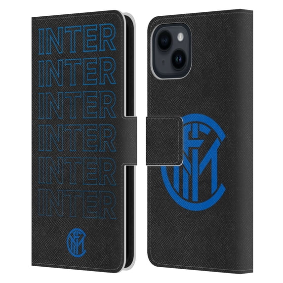 Head Case Designs Officially Licensed Inter Milan Graphics Logo Type Leather Book Wallet Case Cover Compatible with Apple iPhone 15