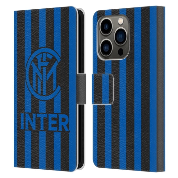 Head Case Designs Officially Licensed Inter Milan Graphics Stripes 2 Leather Book Wallet Case Cover Compatible with Apple iPhone 14 Pro