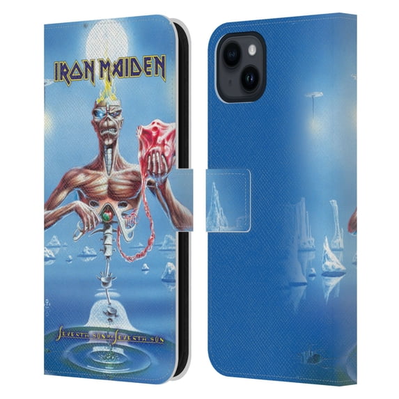 Head Case Designs Officially Licensed Iron Maiden Album Covers SSOSS Leather Book Wallet Case Cover Compatible with Apple iPhone 15 Plus