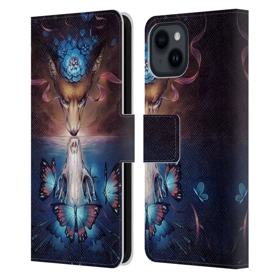 Head Case Designs Officially Licensed Jonas "JoJoesArt" Jödicke Wildlife 2 Beautiful Death Leather Book Wallet Case Cover Compatible with Apple iPhone 15
