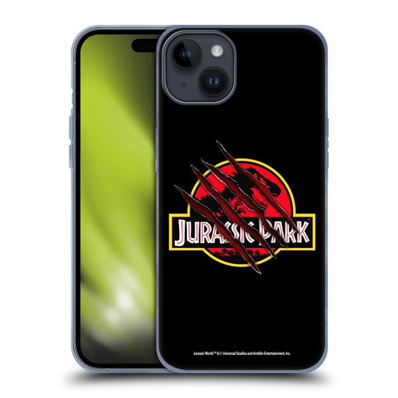 Head Case Designs Officially Licensed Jurassic Park Logo Plain Black Claw Soft Gel Case Compatible with Apple iPhone 15 Plus