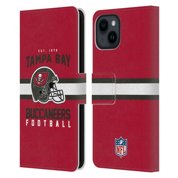 Head Case Designs NFL Tampa Bay Buccaneers Graphics Helmet Typography Leather Book Wallet Case Cover For Apple iPhone 15