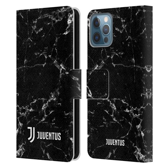 Head Case Designs Officially Licensed Juventus Football Club Marble Black 2 Leather Book Wallet Case Cover Compatible with Apple iPhone 12 / iPhone 12 Pro