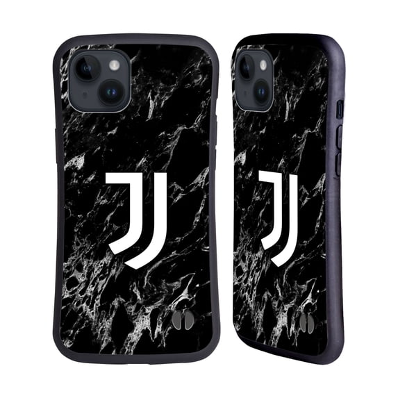 Head Case Designs Officially Licensed Juventus Football Club Marble Black Hybrid Case Compatible with Apple iPhone 15 Plus