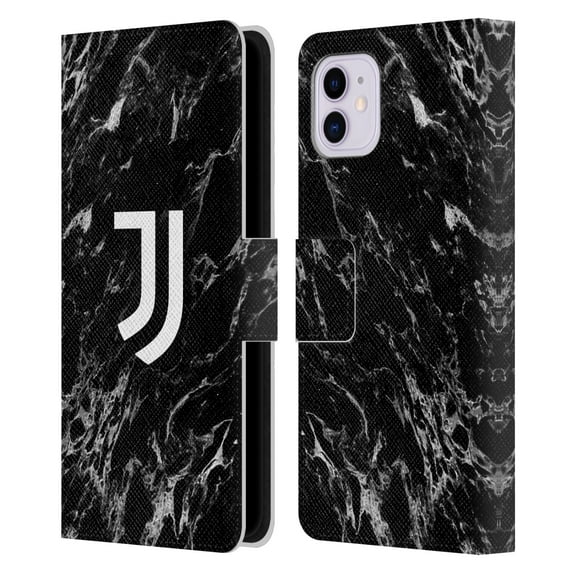 Head Case Designs Officially Licensed Juventus Football Club Marble Black Leather Book Wallet Case Cover Compatible with Apple iPhone 11