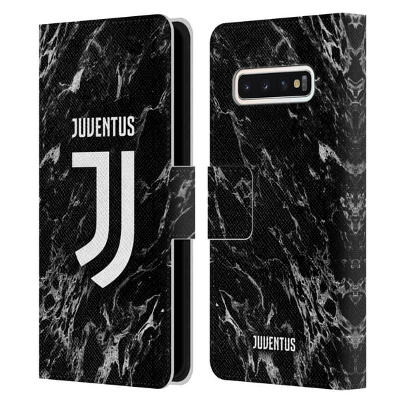 Head Case Designs Officially Licensed Juventus Football Club Marble Black Leather Book Wallet Case Cover Compatible with Samsung Galaxy S10
