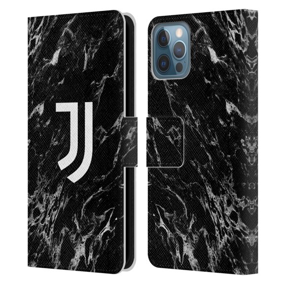 Head Case Designs Officially Licensed Juventus Football Club Marble Black Leather Book Wallet Case Cover Compatible with Apple iPhone 12 / iPhone 12 Pro