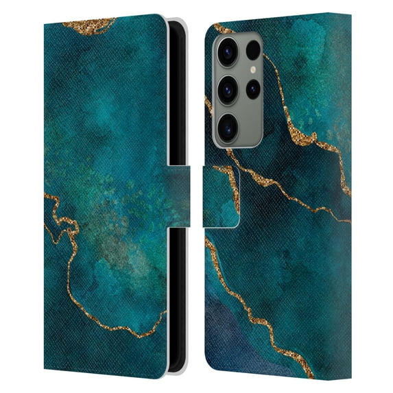 Head Case Designs Officially Licensed LebensArt Mineral Marble Glam Turquoise Leather Book Wallet Case Cover Compatible with Samsung Galaxy S23 Ultra 5G