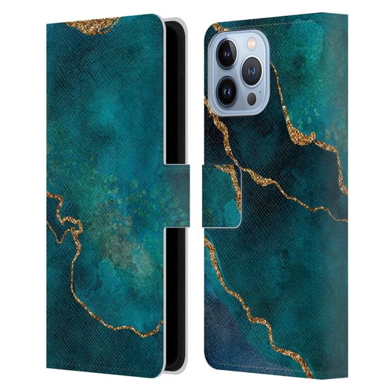 Head Case Designs Officially Licensed LebensArt Mineral Marble Glam Turquoise Leather Book Wallet Case Cover Compatible with Apple iPhone 13 Pro Max