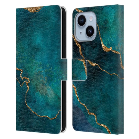 Head Case Designs Officially Licensed LebensArt Mineral Marble Glam Turquoise Leather Book Wallet Case Cover Compatible with Apple iPhone 14 Plus