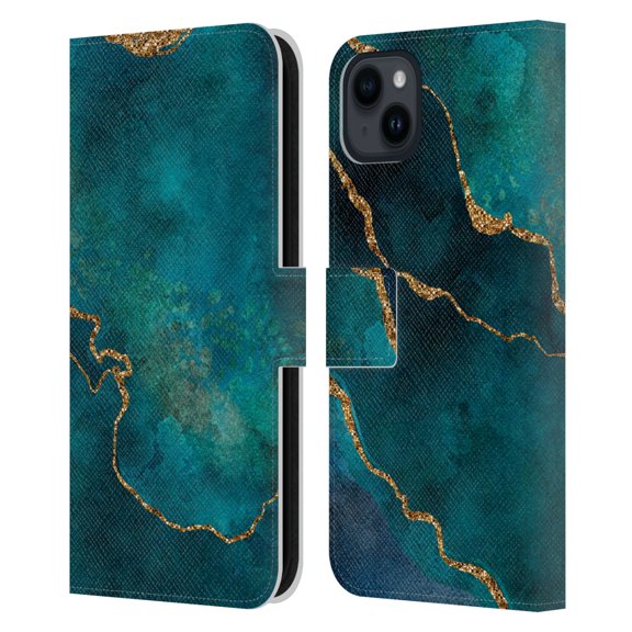 Head Case Designs Officially Licensed LebensArt Mineral Marble Glam Turquoise Leather Book Wallet Case Cover Compatible with Apple iPhone 15 Plus