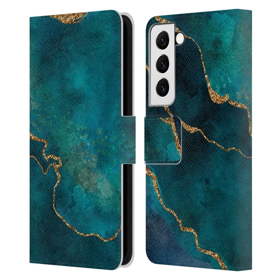 Head Case Designs Officially Licensed LebensArt Mineral Marble Glam Turquoise Leather Book Wallet Case Cover Compatible with Samsung Galaxy S22 5G