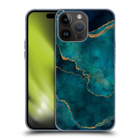 Head Case Designs Officially Licensed LebensArt Mineral Marble Glam Turquoise Soft Gel Case Compatible with Apple iPhone 15 Pro Max