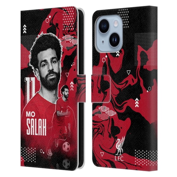 Head Case Designs Officially Licensed Liverpool Football Club 2022/23 First Team Mohamed Salah Leather Book Wallet Case Cover Compatible with Apple iPhone 14 Plus