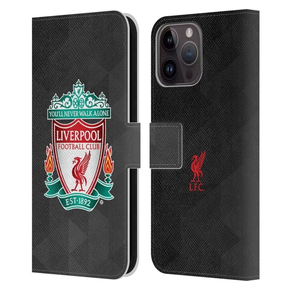 Head Case Designs Officially Licensed Liverpool Football Club Crest 1 Black Geometric 1 Leather Book Wallet Case Cover Compatible with Apple iPhone 15 Pro Max