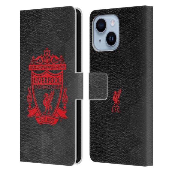 Head Case Designs Officially Licensed Liverpool Football Club Crest 1 Black Geometric 2 Leather Book Wallet Case Cover Compatible with Apple iPhone 14 Plus