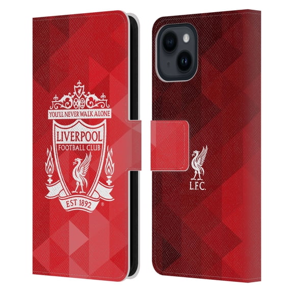 Head Case Designs Officially Licensed Liverpool Football Club Crest 1 Red Geometric 2 Leather Book Wallet Case Cover Compatible with Apple iPhone 15