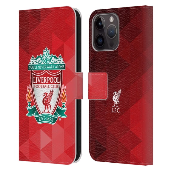 Head Case Designs Officially Licensed Liverpool Football Club Crest 1 Red Geometric 1 Leather Book Wallet Case Cover Compatible with Apple iPhone 15 Pro Max