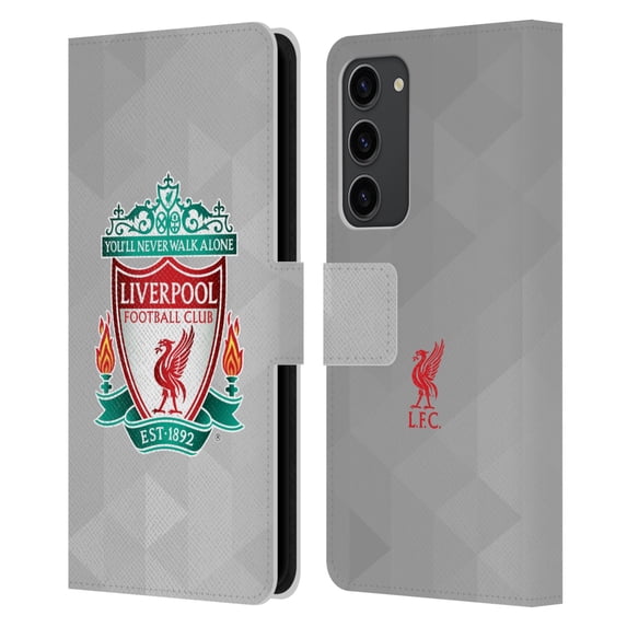 Head Case Designs Officially Licensed Liverpool Football Club Crest 1 White Geometric 1 Leather Book Wallet Case Cover Compatible with Samsung Galaxy S23+ 5G