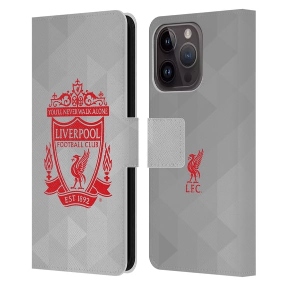 Head Case Designs Officially Licensed Liverpool Football Club Crest 1 White Geometric 2 Leather Book Wallet Case Cover Compatible with Apple iPhone 15 Pro