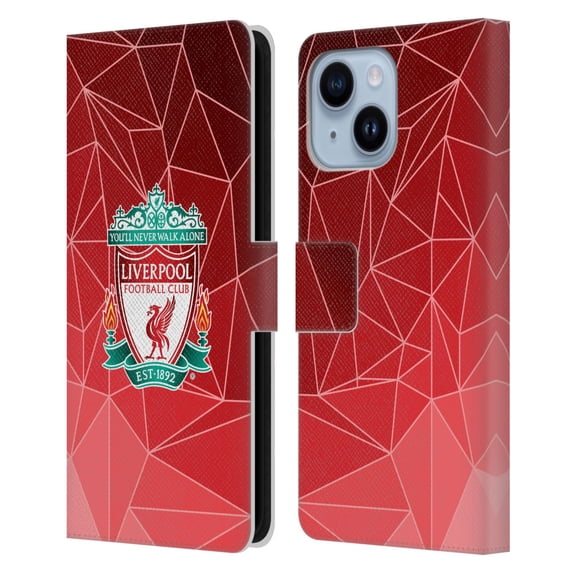 Head Case Designs Officially Licensed Liverpool Football Club Crest & Liverbird 2 Geometric Leather Book Wallet Case Cover Compatible with Apple iPhone 14 Plus