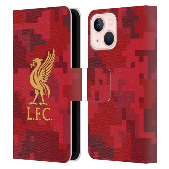 Head Case Designs Officially Licensed Liverpool Football Club Digital Camouflage Home Red Leather Book Wallet Case Cover Compatible with Apple iPhone 13 Mini
