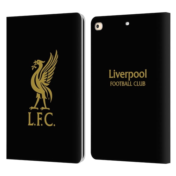 Head Case Designs Officially Licensed Liverpool Football Club Liver Bird Gold Logo On Black Leather Book Wallet Case Compatible with Apple iPad 9.7 2017 / iPad 9.7 2018