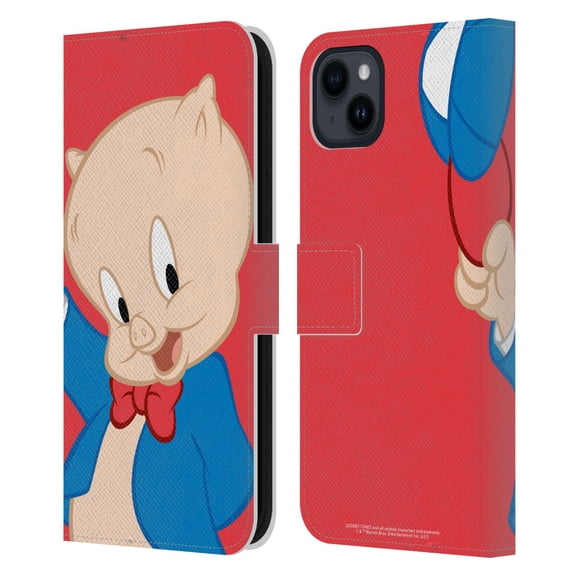 Head Case Designs Officially Licensed Looney Tunes Characters Porky Pig Leather Book Wallet Case Cover Compatible with Apple iPhone 15 Plus
