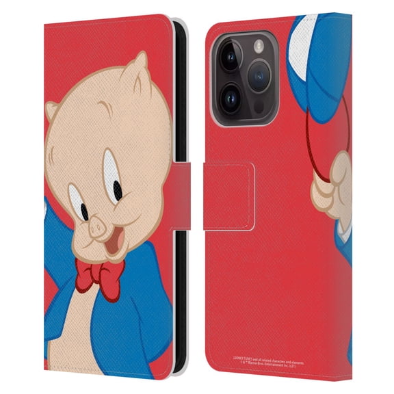 Head Case Designs Officially Licensed Looney Tunes Characters Porky Pig Leather Book Wallet Case Cover Compatible with Apple iPhone 15 Pro