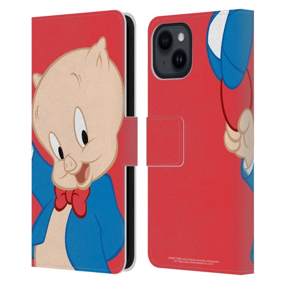 Head Case Designs Officially Licensed Looney Tunes Characters Porky Pig Leather Book Wallet Case Cover Compatible with Apple iPhone 15