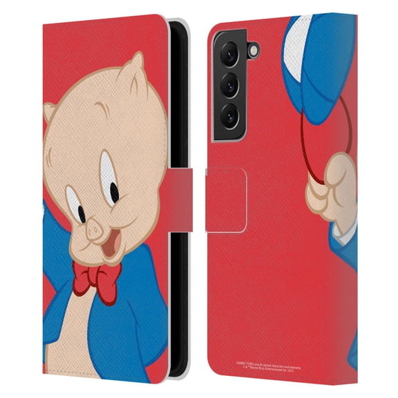 Head Case Designs Officially Licensed Looney Tunes Characters Porky Pig Leather Book Wallet Case Cover Compatible with Samsung Galaxy S22+ 5G