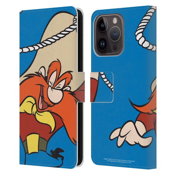 Head Case Designs Officially Licensed Looney Tunes Characters Yosemite Sam Leather Book Wallet Case Cover Compatible with Apple iPhone 15 Pro