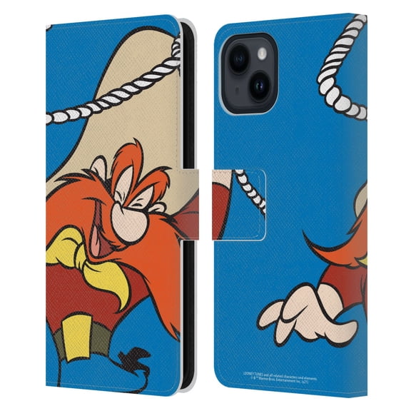 Head Case Designs Officially Licensed Looney Tunes Characters Yosemite Sam Leather Book Wallet Case Cover Compatible with Apple iPhone 15