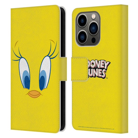 Head Case Designs Officially Licensed Looney Tunes Full Face Tweety Leather Book Wallet Case Cover Compatible with Apple iPhone 14 Pro