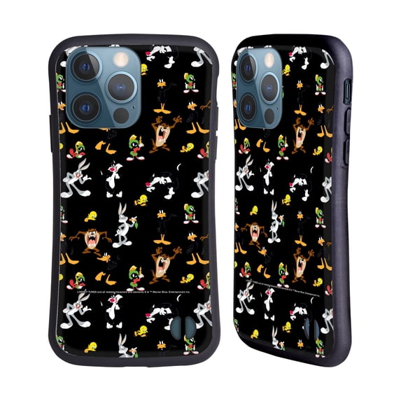 Head Case Designs Officially Licensed Looney Tunes Patterns Black Hybrid Case Compatible with Apple iPhone 13 Pro