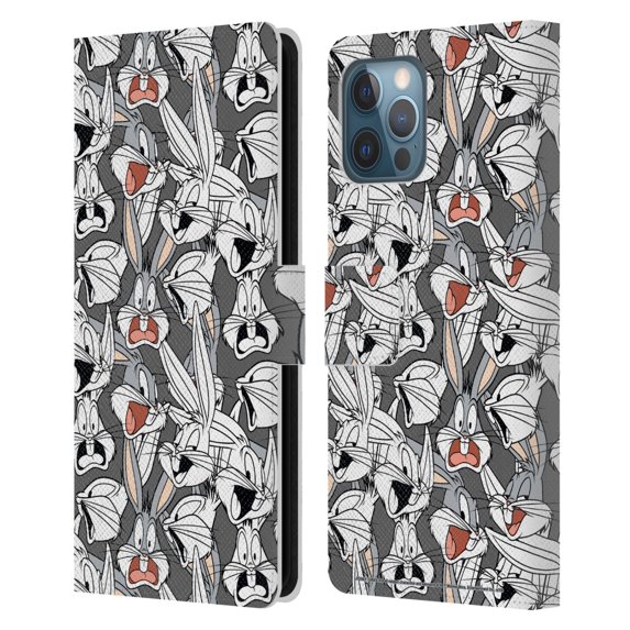 Head Case Designs Officially Licensed Looney Tunes Patterns Bugs Bunny Leather Book Wallet Case Cover Compatible with Apple iPhone 12 Pro Max