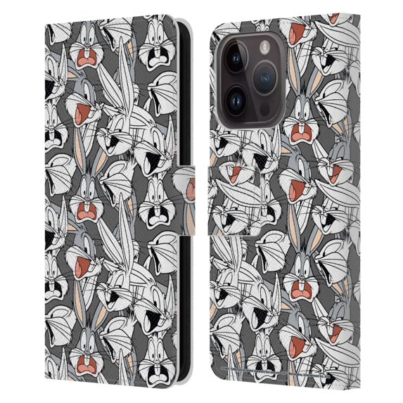 Head Case Designs Officially Licensed Looney Tunes Patterns Bugs Bunny Leather Book Wallet Case Cover Compatible with Apple iPhone 15 Pro