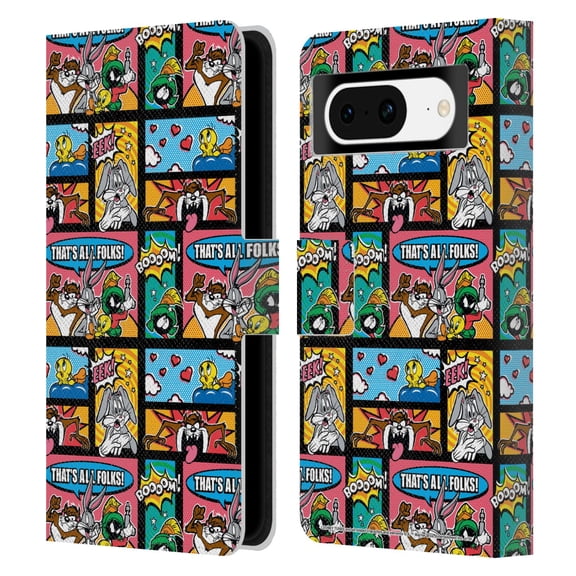 Head Case Designs Officially Licensed Looney Tunes Patterns Comics Leather Book Wallet Case Cover Compatible with Google Pixel 8