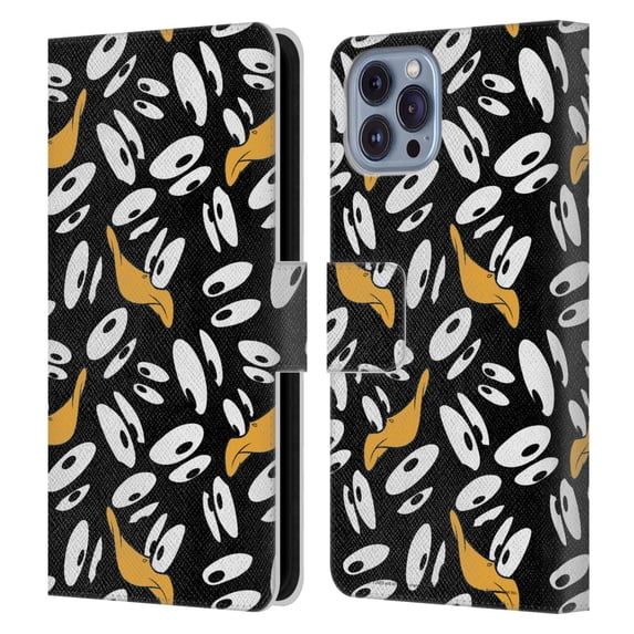 Head Case Designs Officially Licensed Looney Tunes Patterns Daffy Duck Leather Book Wallet Case Cover Compatible with Apple iPhone 14