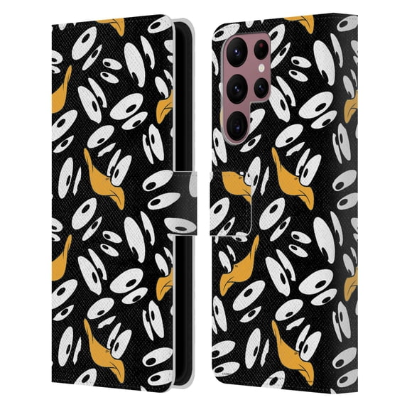 Head Case Designs Officially Licensed Looney Tunes Patterns Daffy Duck Leather Book Wallet Case Cover Compatible with Samsung Galaxy S22 Ultra 5G