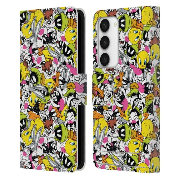 Head Case Designs Officially Licensed Looney Tunes Patterns Group Leather Book Wallet Case Cover Compatible with Samsung Galaxy S23 5G