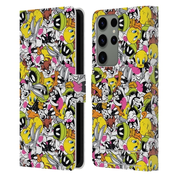 Head Case Designs Officially Licensed Looney Tunes Patterns Group Leather Book Wallet Case Cover Compatible with Samsung Galaxy S23 Ultra 5G