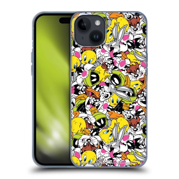 Head Case Designs Officially Licensed Looney Tunes Patterns Group Soft Gel Case Compatible with Apple iPhone 15 Plus