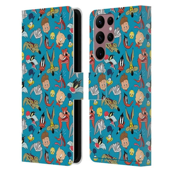 Head Case Designs Officially Licensed Looney Tunes Patterns Head Shots Leather Book Wallet Case Cover Compatible with Samsung Galaxy S22 Ultra 5G