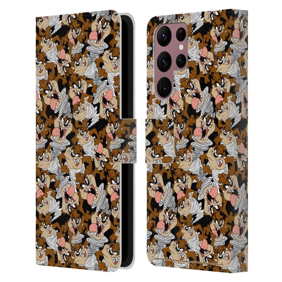Head Case Designs Officially Licensed Looney Tunes Patterns Tasmanian Devil Leather Book Wallet Case Cover Compatible with Samsung Galaxy S22 Ultra 5G