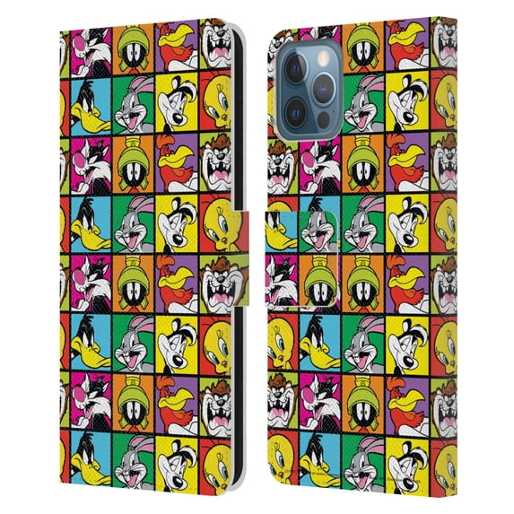 Head Case Designs Officially Licensed Looney Tunes Patterns Tiles Leather Book Wallet Case Cover Compatible with Apple iPhone 12 / iPhone 12 Pro