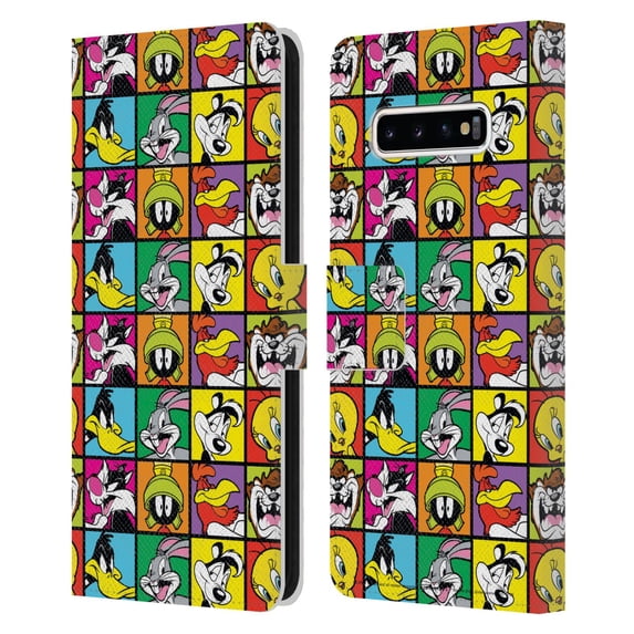Head Case Designs Officially Licensed Looney Tunes Patterns Tiles Leather Book Wallet Case Cover Compatible with Samsung Galaxy S10+ / S10 Plus