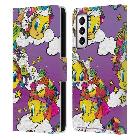 Head Case Designs Officially Licensed Looney Tunes Patterns Tweety Purple Leather Book Wallet Case Cover Compatible with Samsung Galaxy S21 5G