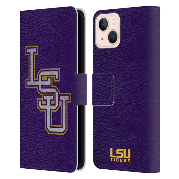 Head Case Designs Officially Licensed Louisiana State University LSU Louisiana State University Distressed Leather Book Wallet Case Cover Compatible with Apple iPhone 13